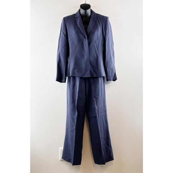 John Meyer Two Piece Wool Blend Pant Suit Blazer Wide Leg Trousers Navy Blue - Picture 1 of 16